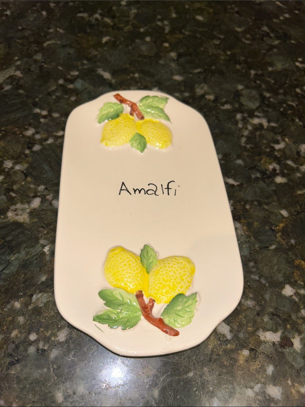 Amalfi Ceramic Lemon Tray with Hand-Painted Fruit Motifs - Yellow & Green